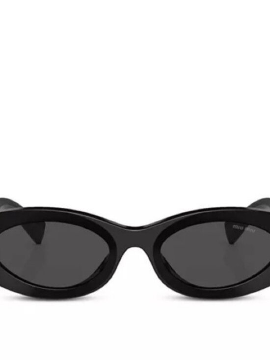 Miu Miu Black Cat-Eye Sunglasses with Gold Logo Temples